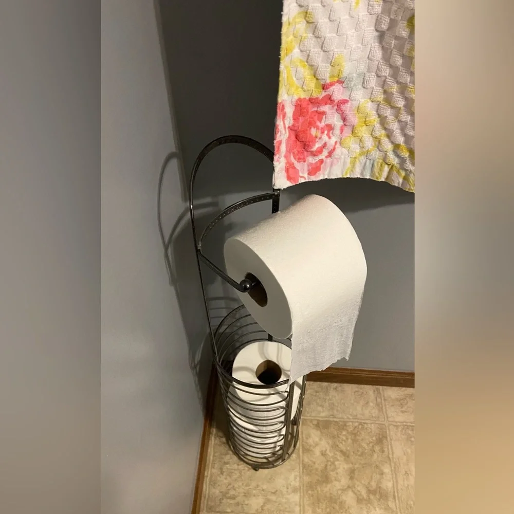Black Metal Toilet Paper Tower- 28” Tall, Holds 4 Full TP Rolls, +One Hanging-up